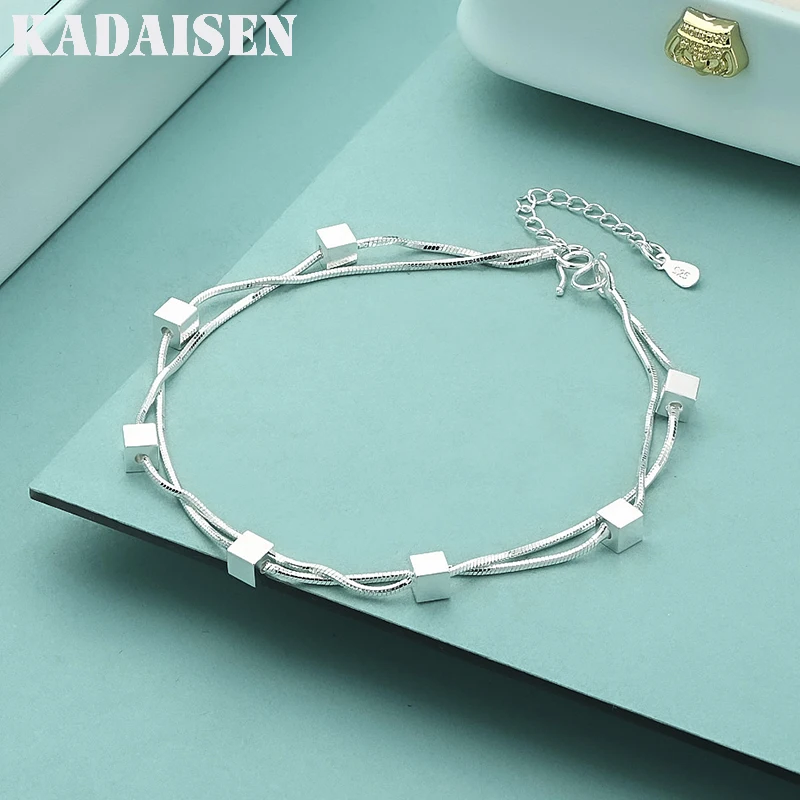 

925 Sterling Silver Bracelet Square Box Star Double Chain Adjustable Bracelet Anklet For Women Pulseira S-B167
