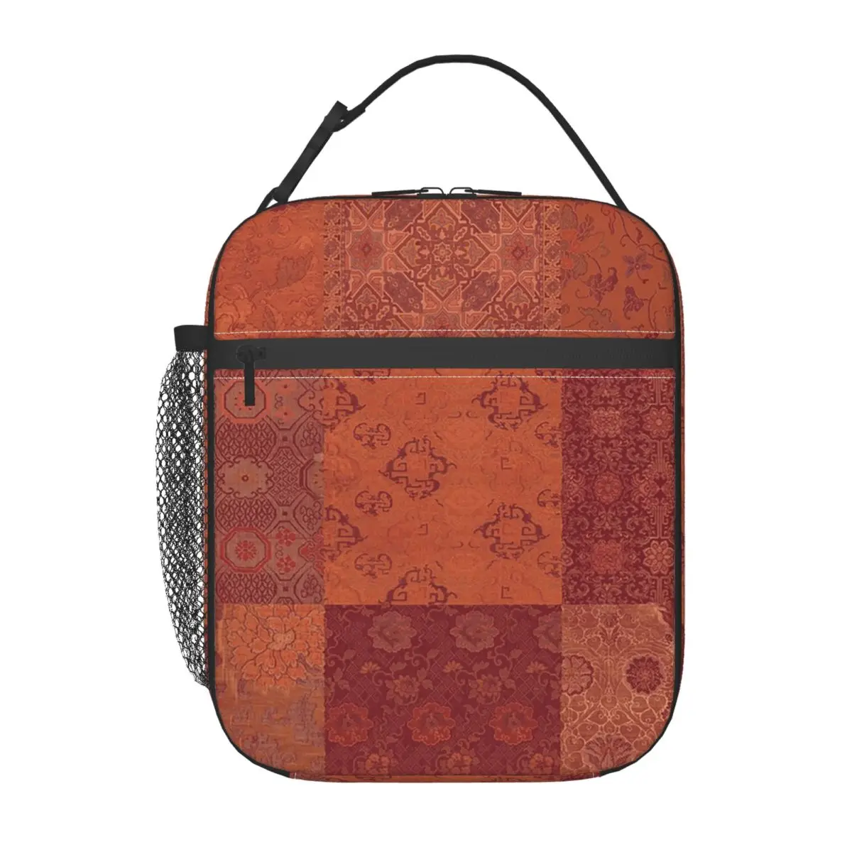 Vintage Bohemian Quilt In Burnt Orange Insulated Lunch Bag for Women Kids Portable Food Boxes Thermal Lunch Box Tote
