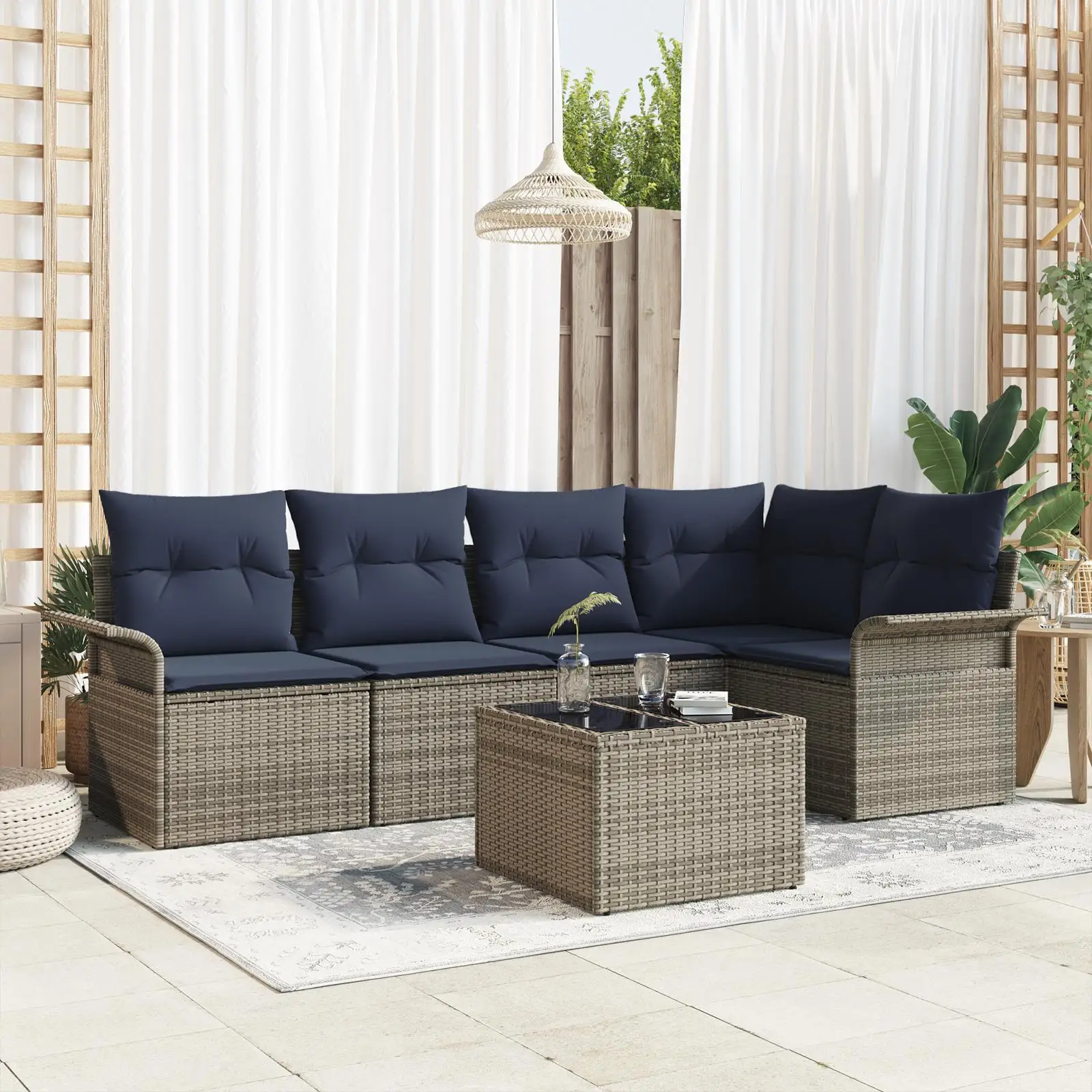 

Stylish 6 Piece Outdoor Garden Sofa Set with Comfortable Cushions Grey Poly Rattan Furniture