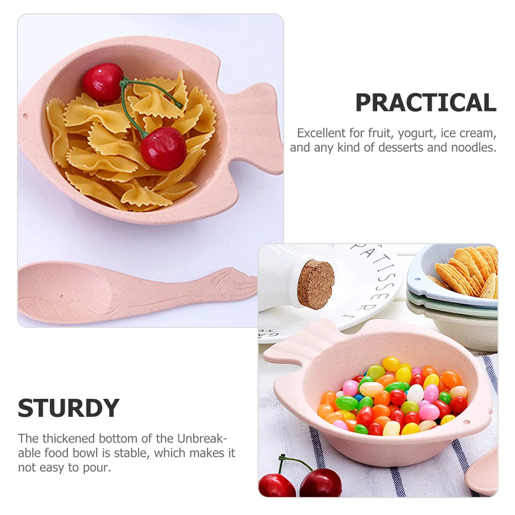 

1 комплект, детская миска в форме рыбы, набор ложек, небьющаяся миска из пшеничной соломы, легкая штабелируемая кухонная посуда