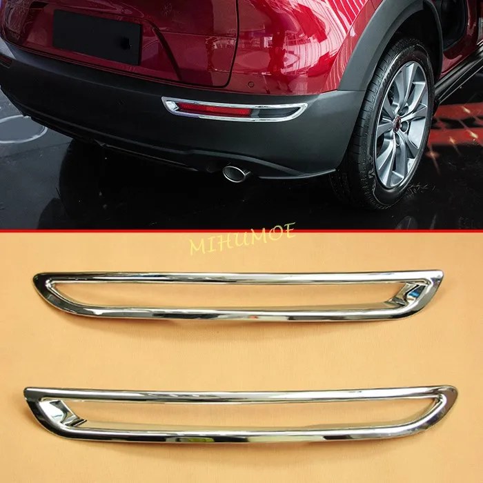 2Pcs Exterior Chrome Car Rear Bumper Fog Lights Decoration Cover Lamps Trim For Mazda CX30 CX-30 2020 2021 2022 2023 2024