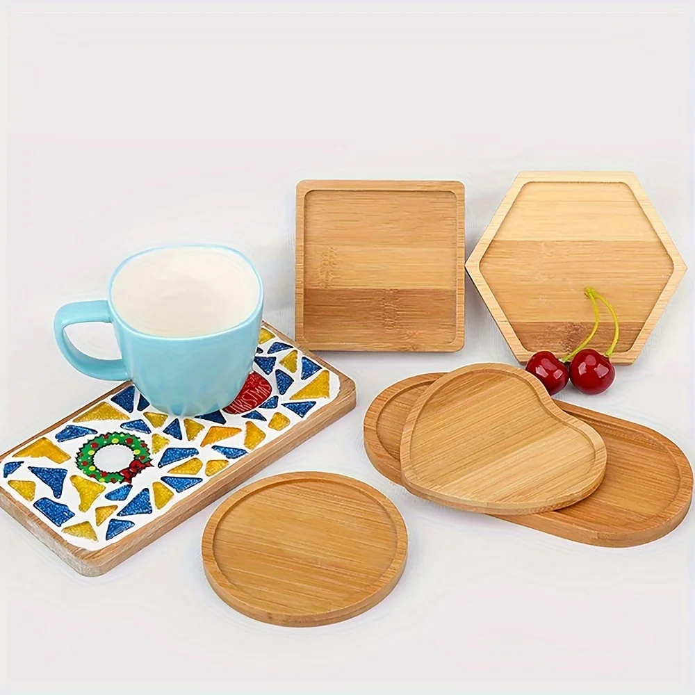 7style Bamboo Cup Coasters Multi Bamboo Tray Wood Saucer Flower Pot Tray Cup Pad Coaster for Kitchen Decorative Home Decor