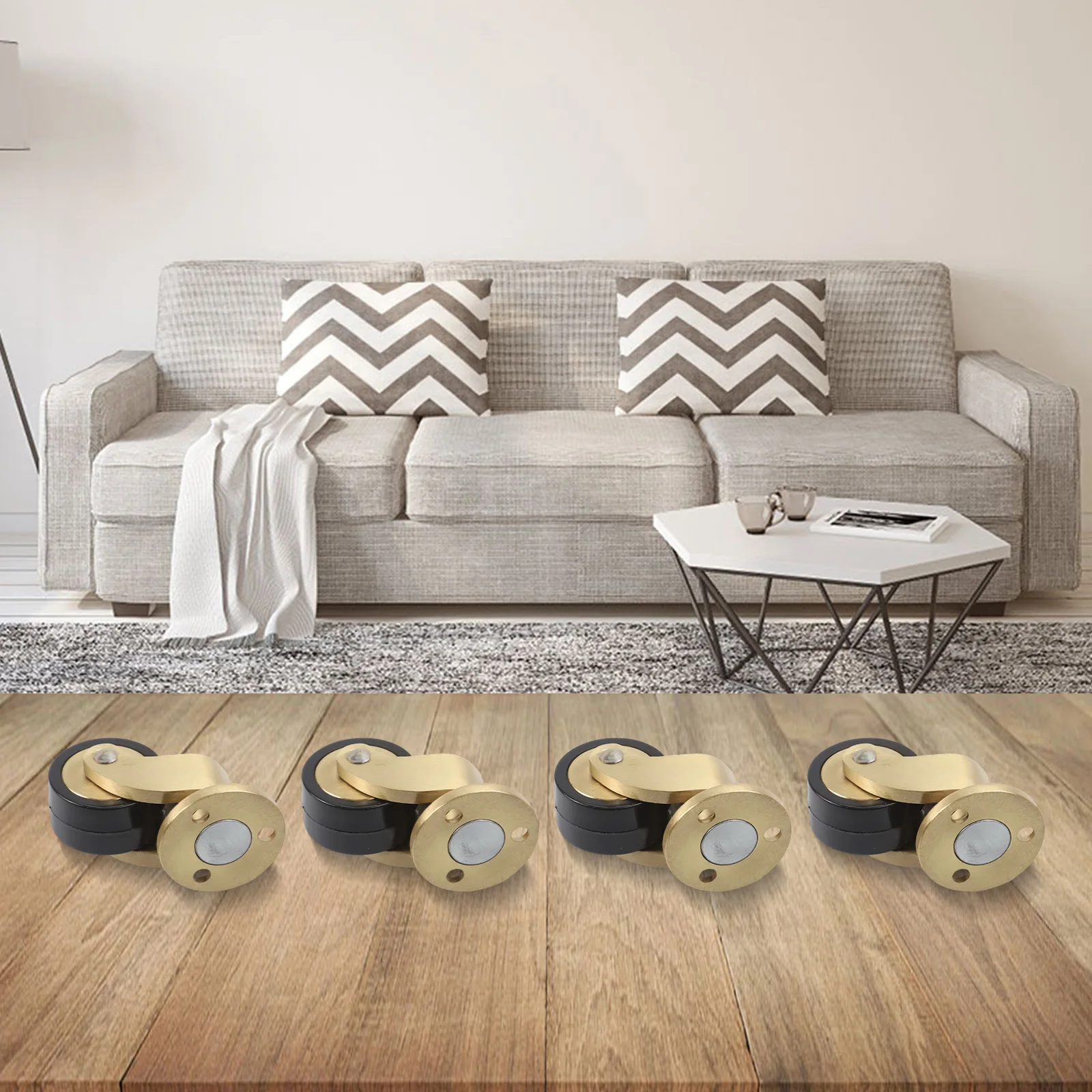 4pcs Brass Casters with 360 Rotation and Quiet Bearing for Sofa Tables Chairs and Small Space Furniture 4pcs Brass