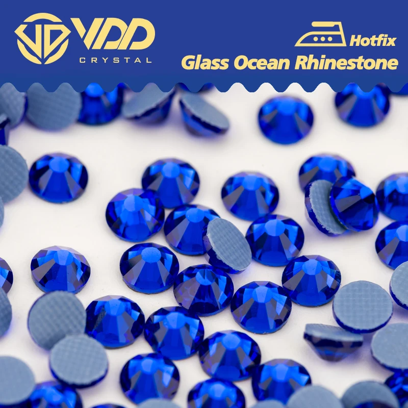 VDD 030 Sapphire Glass Rhinestones Hotfix Crystal Flatback Iron On Glitter Strass Stones Clothes Decorations