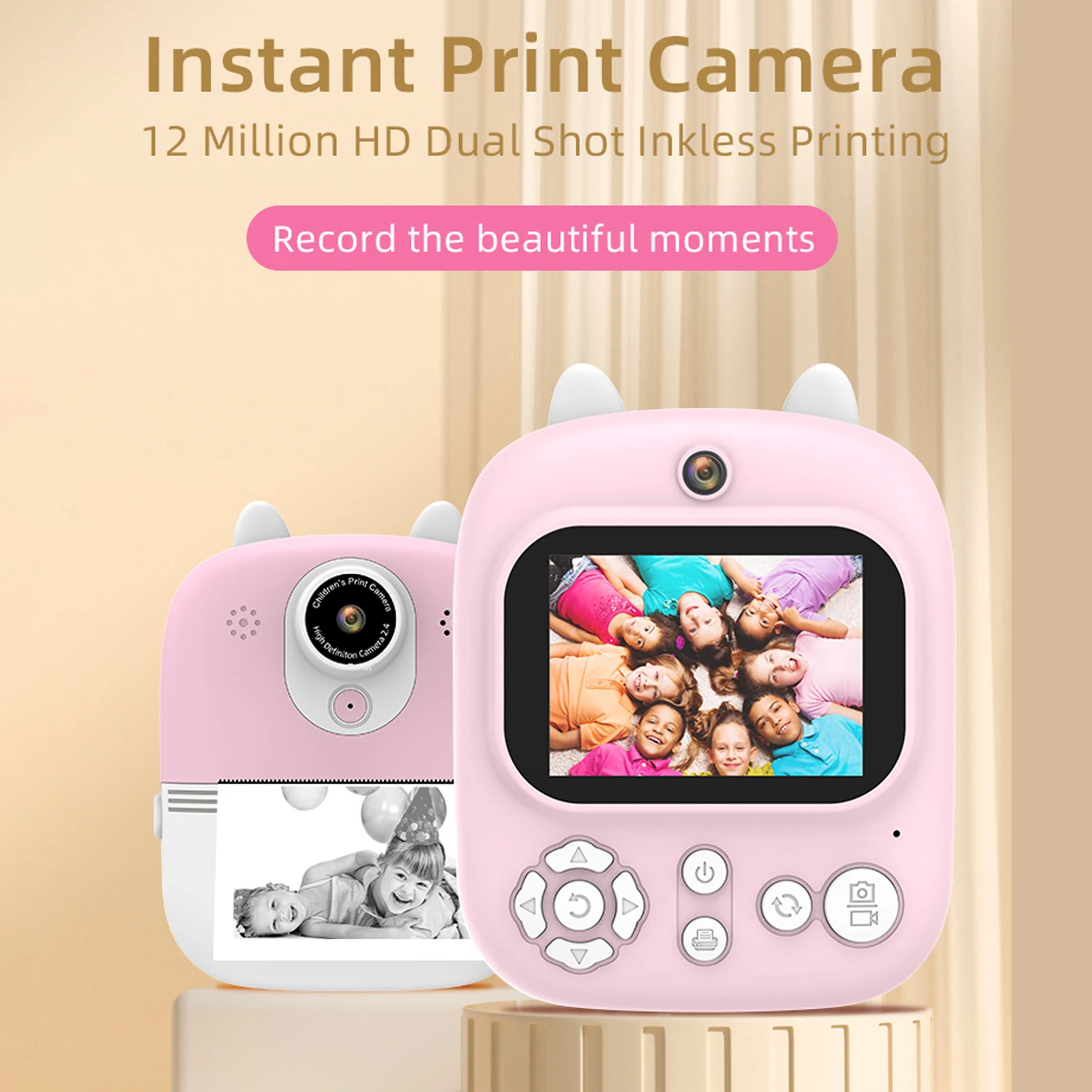 Andoer 3-in-1 Multifunctional 32GB Extended Instant Camera Childeren's Instant Print Camera 2.4-inch IPS Screen Dual Lenses 12MP