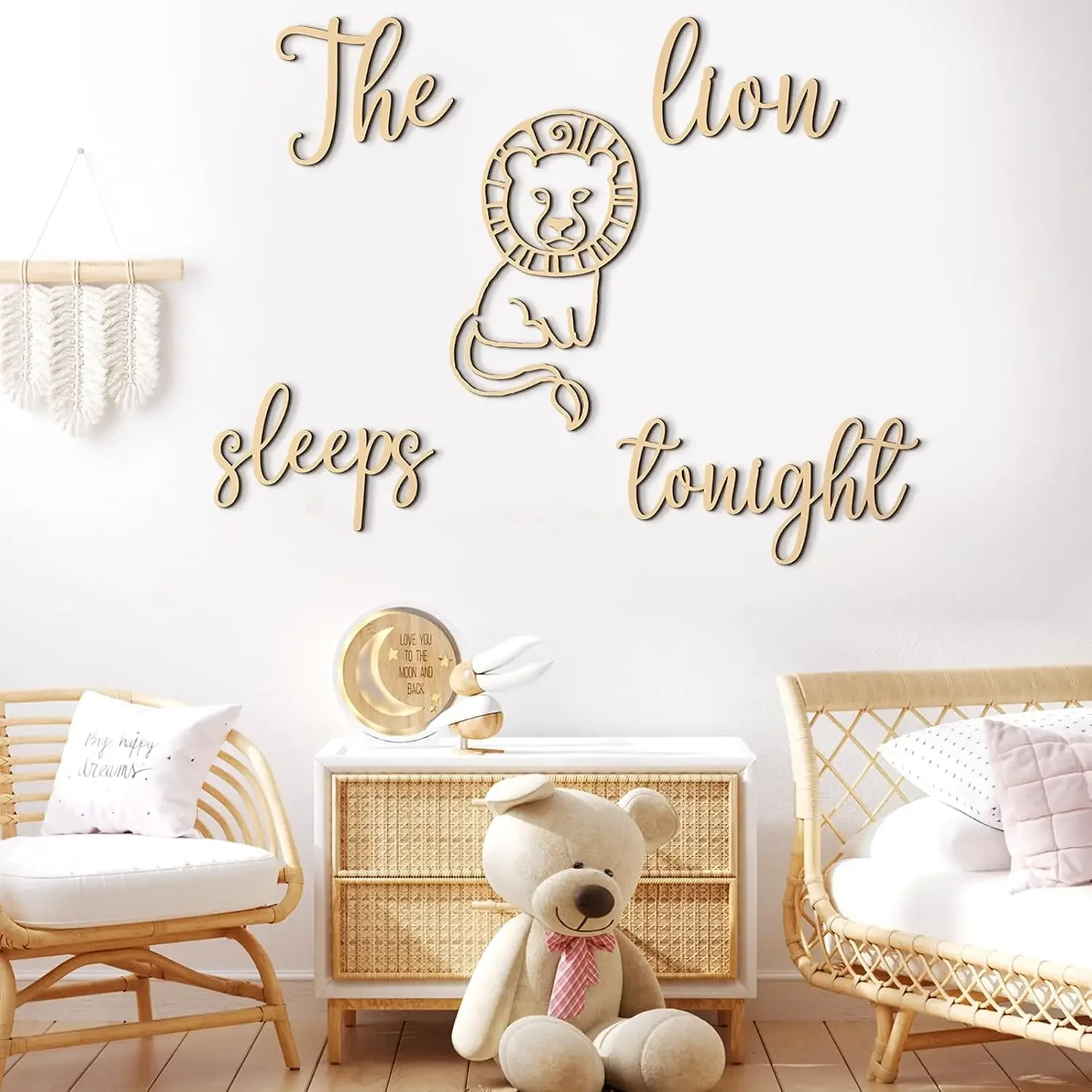 The Lion Sleeps Tonight Wooden Wall Decor - Jungle Animal Nursery Set, Kids Room Safari Theme, Baby Shower Gift