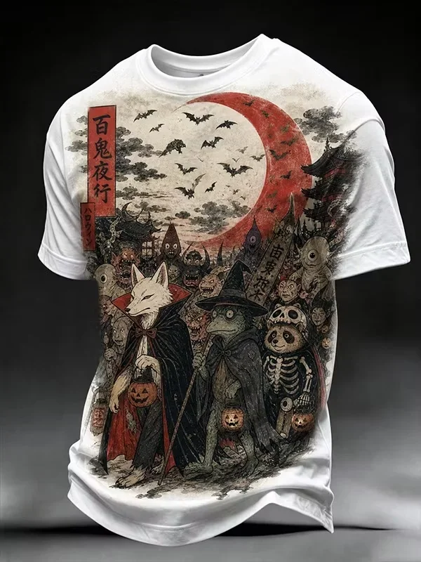 Mystical Forest Mushroom Wizard Music Symbol Graphic Print Mens Short Sleeve T Shirt Casual Novelty Tops