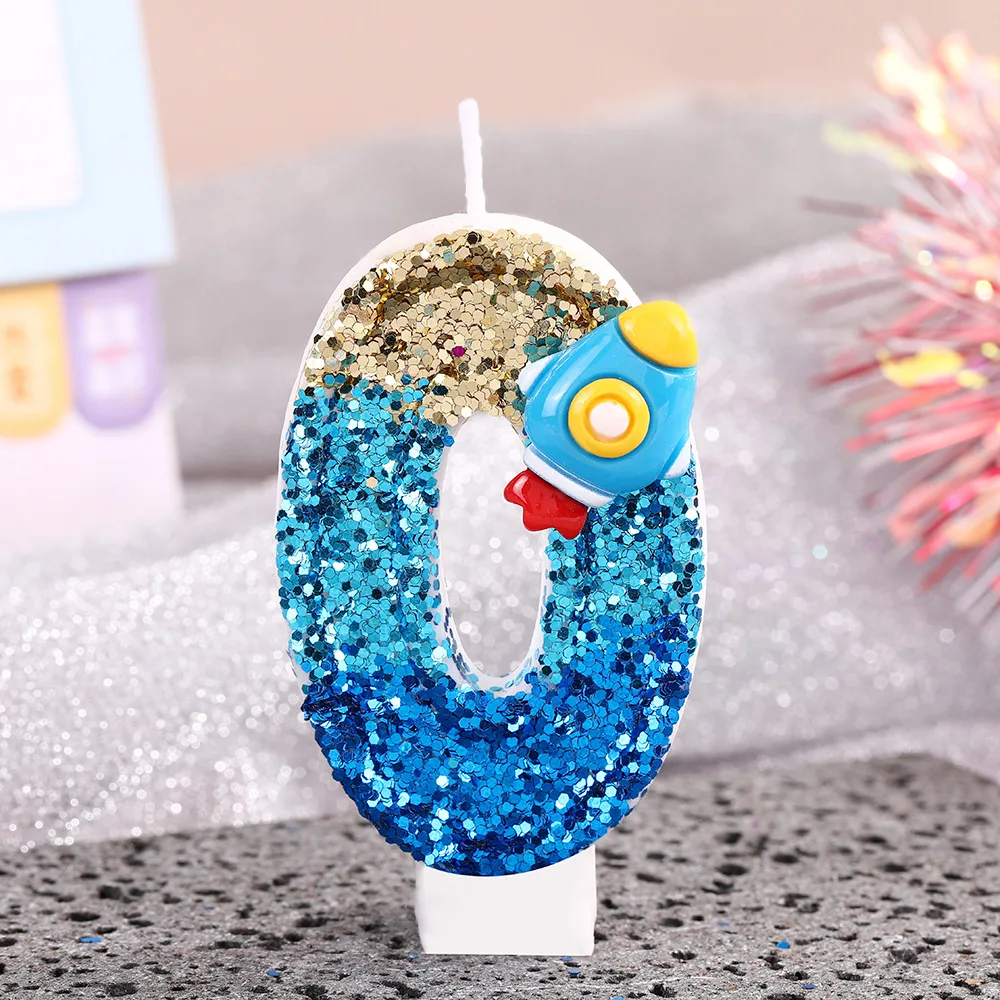 Cartoon Rocket Digital Birthday Candles - Golden-Blue Gradient Candles. Party Gifts, Birthday and Anniversary Candles.