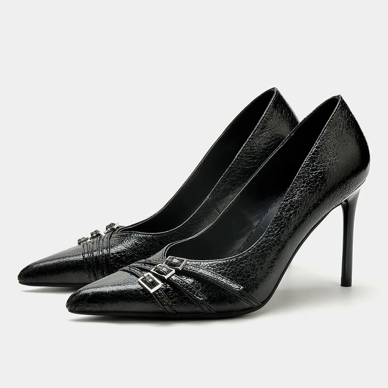 

New Four Seasons Women's High Heels Thin Strap Belt Buckle Combination Pointed Toe Shallow Mouth Versatile Single Shoes