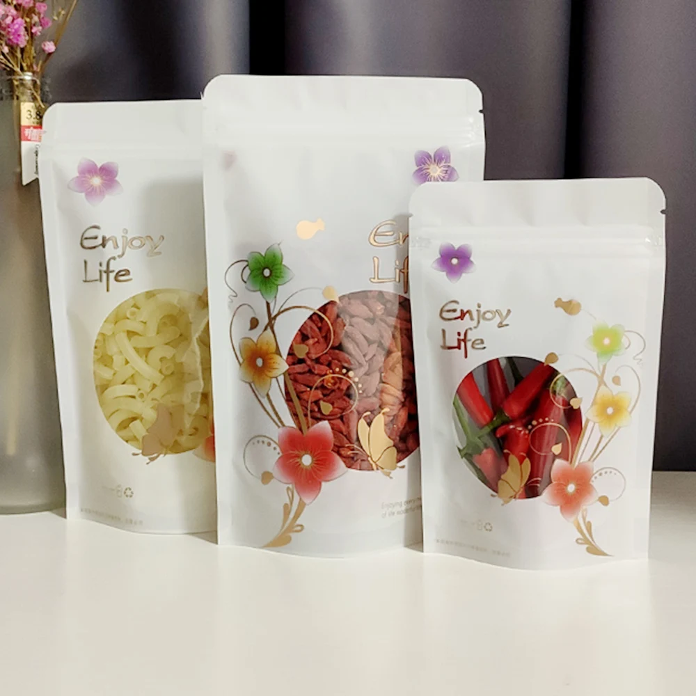 Free Shipping PET Self-Supporting Zipper Packaging Bag Matte White Printed Window Packaging Bag Plastic Dust Proof Storage Bag