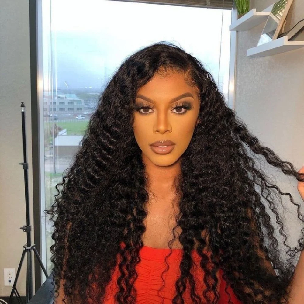 

Бесклеевой натуральный черный длинный мягкий парик 26 дюймов 180 Плотность Кудрявый вьющийся глубокий парик фронта шнурка для женщин с волосами ребенка предварительно выщипанные ежедневно