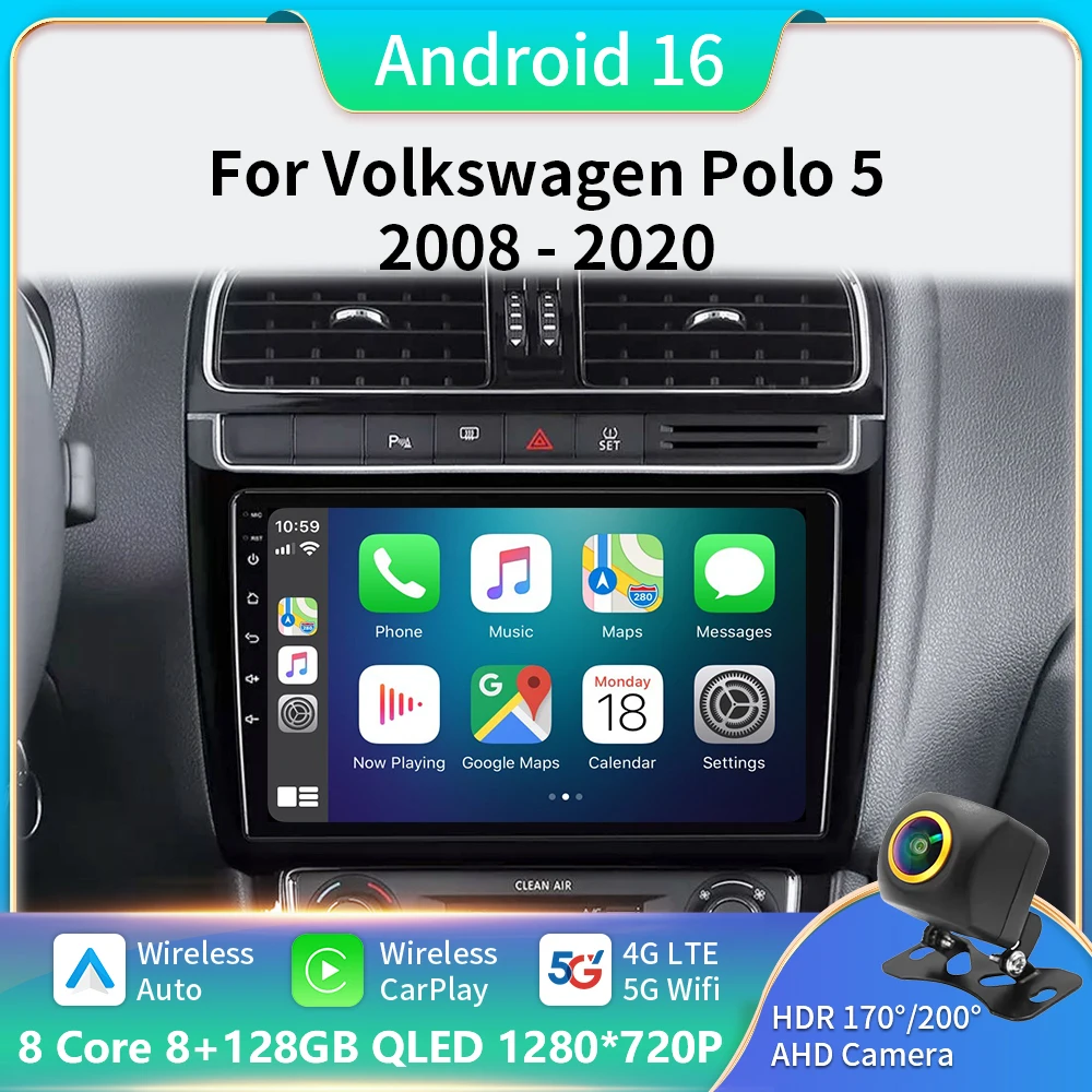 

Car Radio Android 16 For Volkswagen VW polo 5 sedan 2008 - 2020 Multimedia Player Carplay Stereo GPS DVD Head Unit 5G Wifi QLED