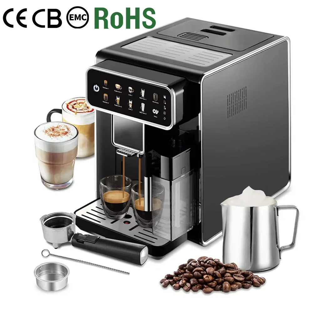 Cafetera Eléctrica con Pantalla Táctil, Máquinas de Café Totalmente Automáticas, Cafetera Comercial, Máquina de Café Espresso