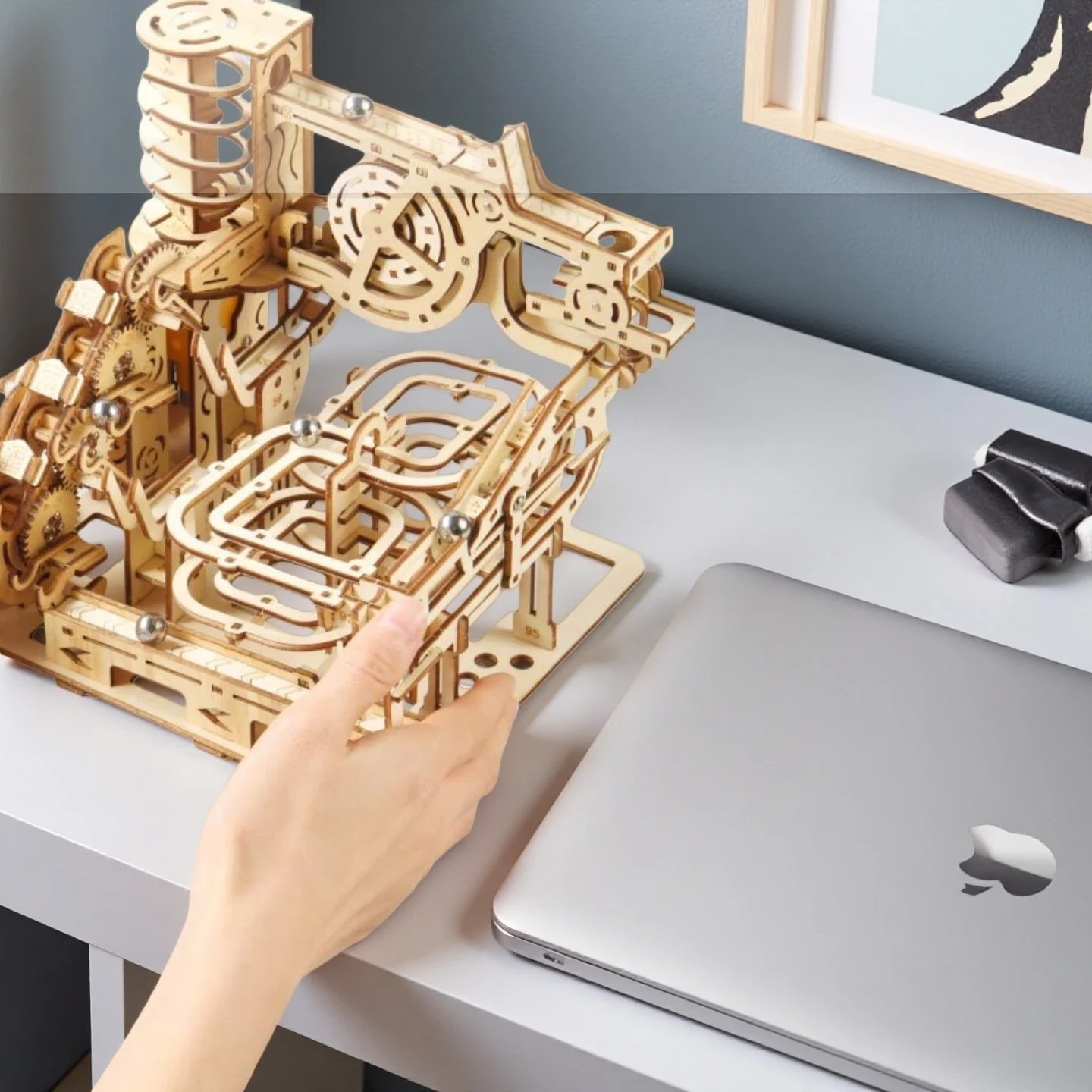 OUZEY 3D Wooden Marble Run - Electromagnetic Launcher Mechanical Model, STEM Educational Toy for Adults & Teens Age 14+