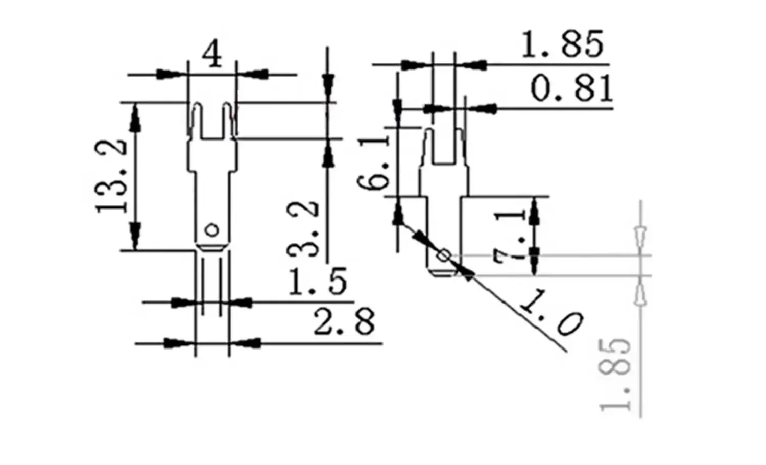 Draad Connector 6.3 Invoegen Terminal 250 Anti Reverse Insert 0.8Mm Met Positionering 45 Graden Koperen Tin Beplating