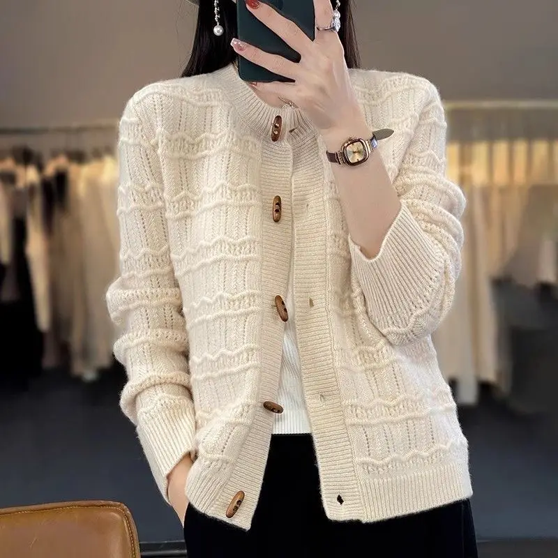 Autumn Winter Women Vintage Simple Single Breasted Knitted Cardigan Korean Female Solid Long Sleeve Loose Chic Outerwear Sweater