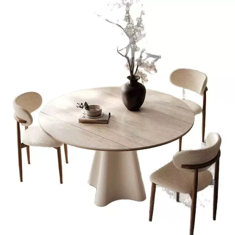 

Variable round table household solid wood dining table small apartment cream style dining table simple and advanced