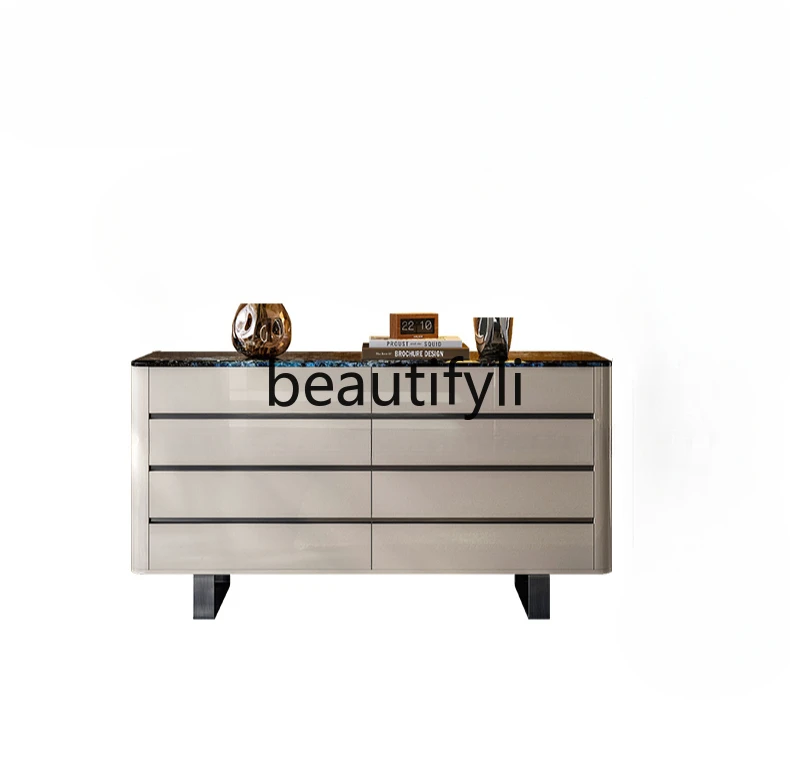 

Italian marble dining side cabinet, living room, modern simplicity, entrance cabinet light luxury solid wood bedside chest