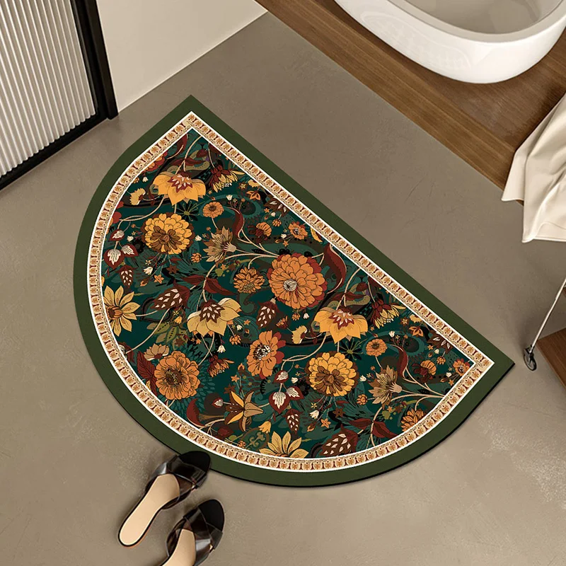 

Retro Semicircle Bathroom Mats Water-Absorbing Quick-Drying Toilet Bathroom Entrance Floor Mat Diatom Ooze Non-Slip Door Mat