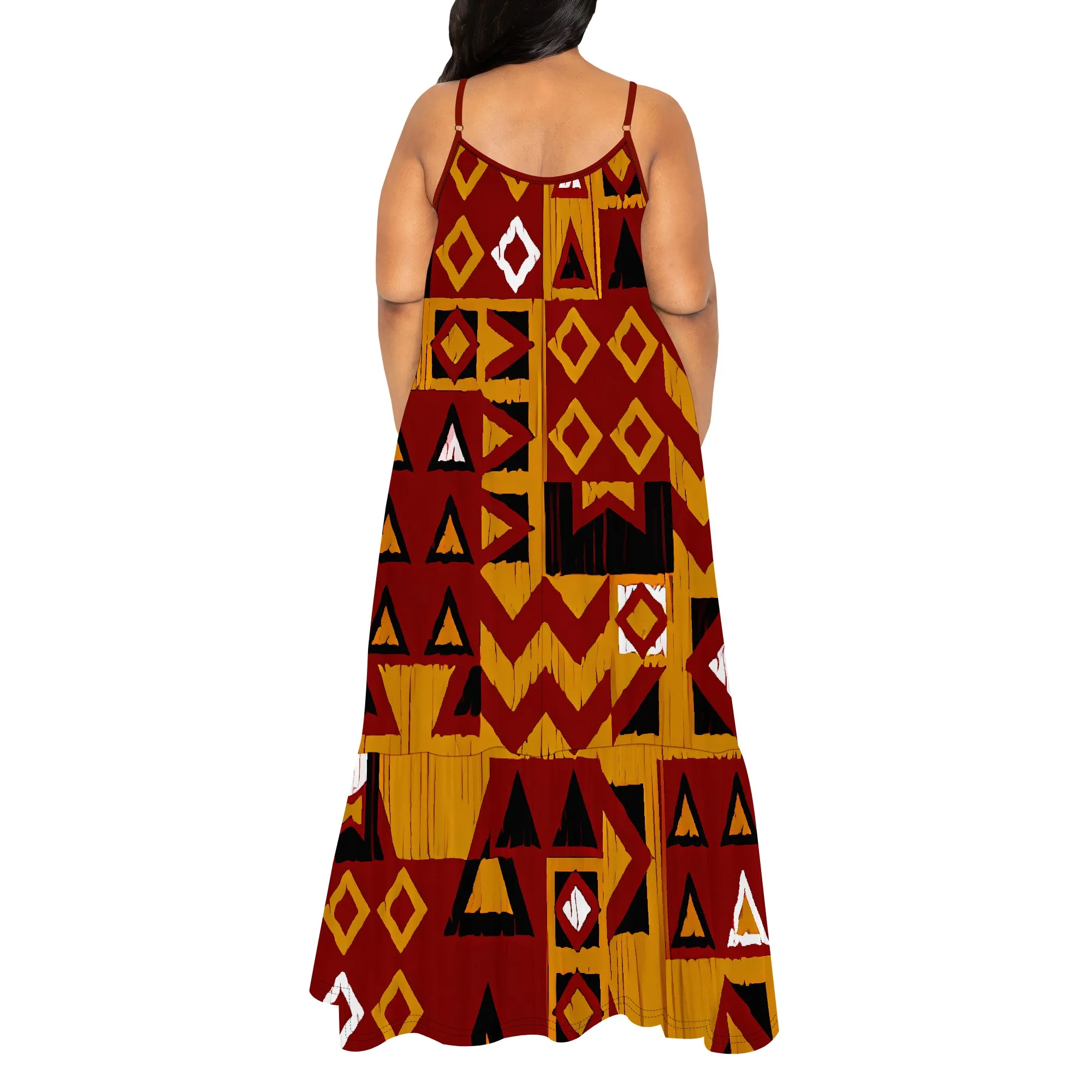 Boho Tribal Print Spaghettiträger Maxikleid Damen Sommer ärmellos Urlaub Strand Sommerkleid