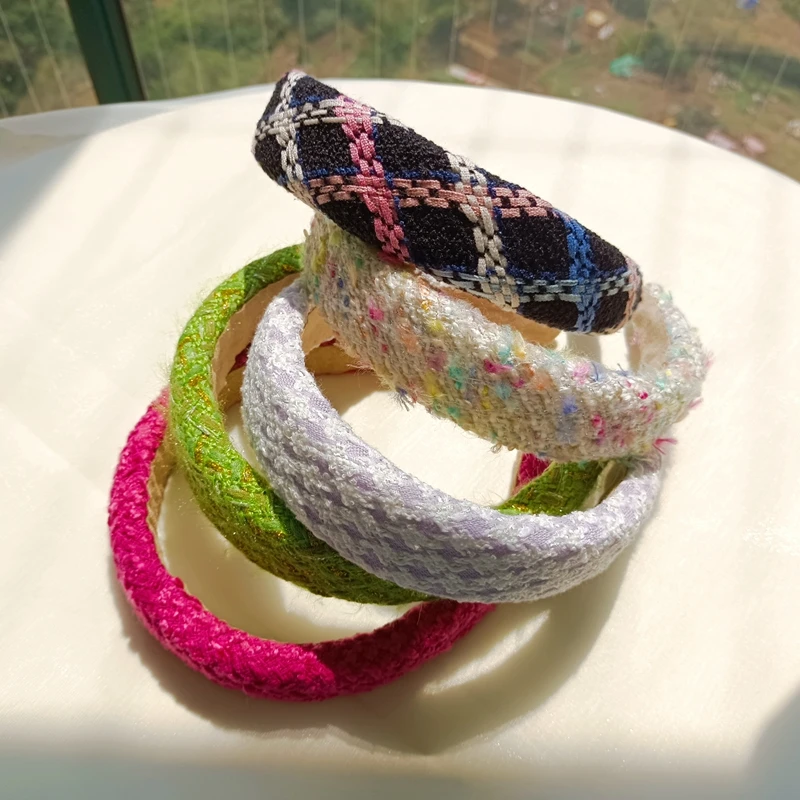 Fashion Hair Band Vintage Sweet Tweed Weave Colorful Hair Hoop Handmade Headbands Designer Haarband Hair Accessories For Women