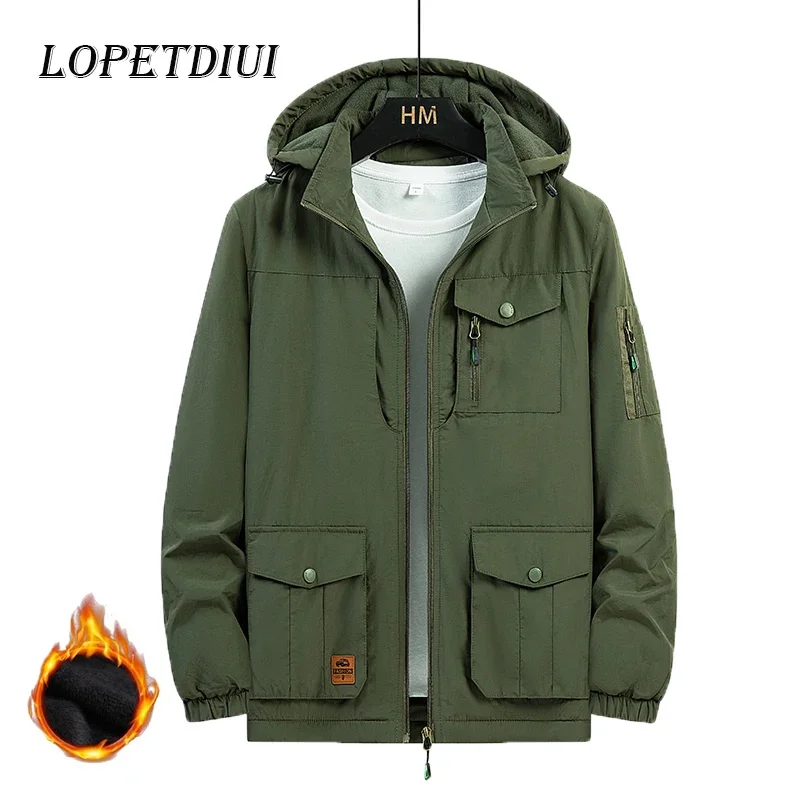 

2024 New Men Autumn Winter Outdoor Casual Windproof Thermal Thick Warm Jacket Coats Waterproof Camping Cargo