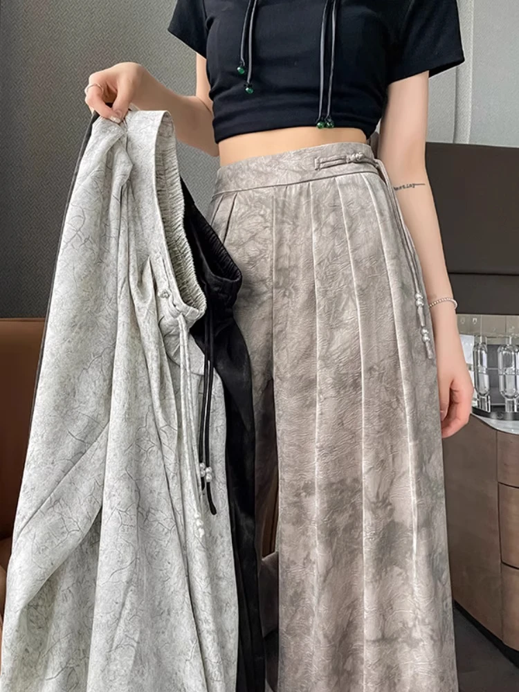

New Chinese Sle Ice Silk Wide Leg Pants Women Summer Small Size Drapey Casual Floor Length Thin Casual Trousers for Women
