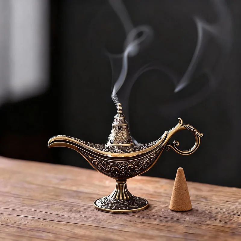 Antique Style Alloy Incense Burner Durable Home Decor  Tea Ceremony Decoration Aladdin Genie Lamp Gift Arabic Incense Burner