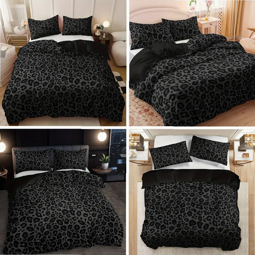 

Dark Leopard Print Fashion Duvet Cover Set 1 Duvet Cover+2 Pillowcases Home Dormitory HD Print Trendy Luxury High-End Bedding