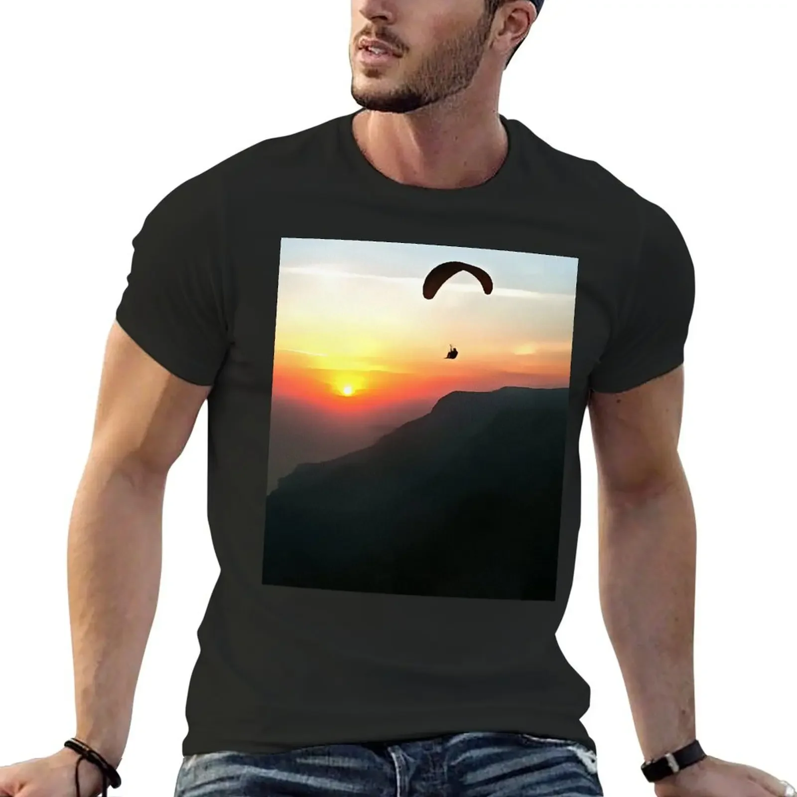 Sunset Paraglide Wanderlust Extreme Sports Art T-Shirt Luxury man tops oversized t shirt mens shirts graphic tee