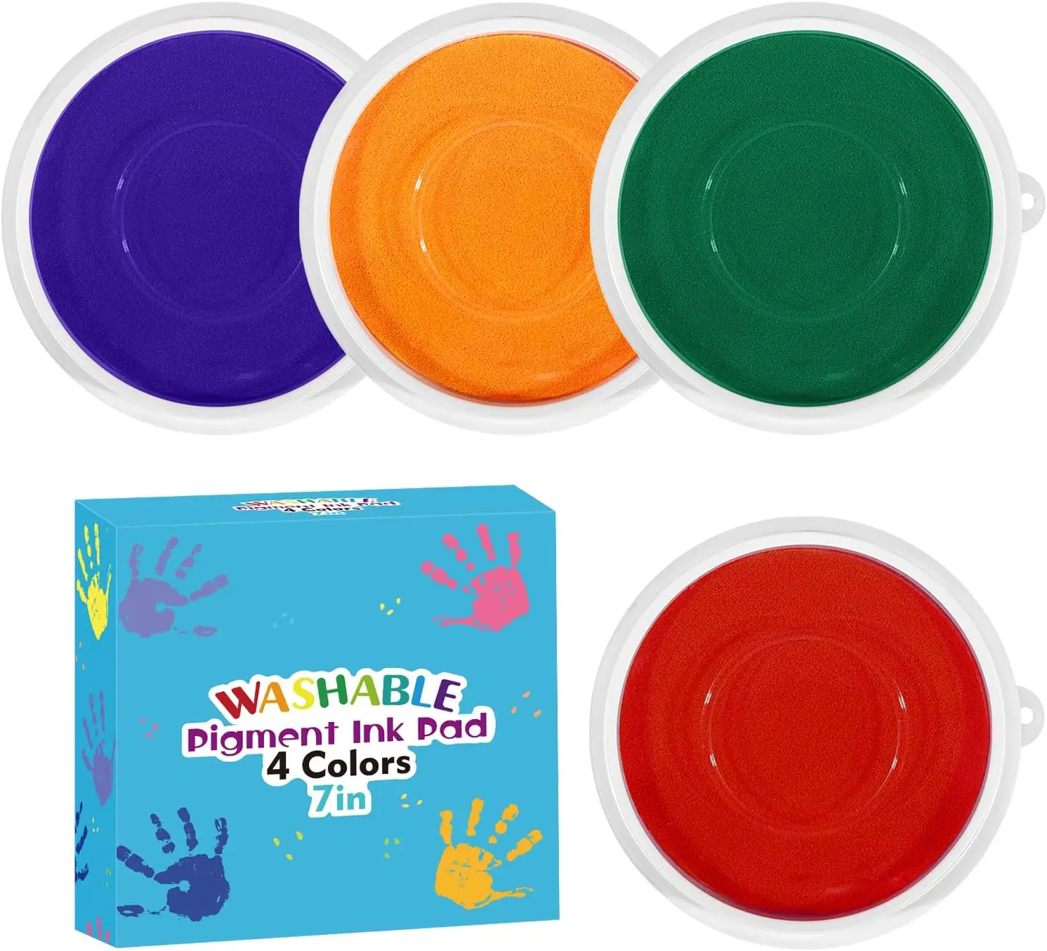 

7-дюймовая моющаяся подушечка для чернил для детей, 4 цвета - красный, желтый, синий, зеленый | Большие штемпельные подушки для творчества и использования в классах