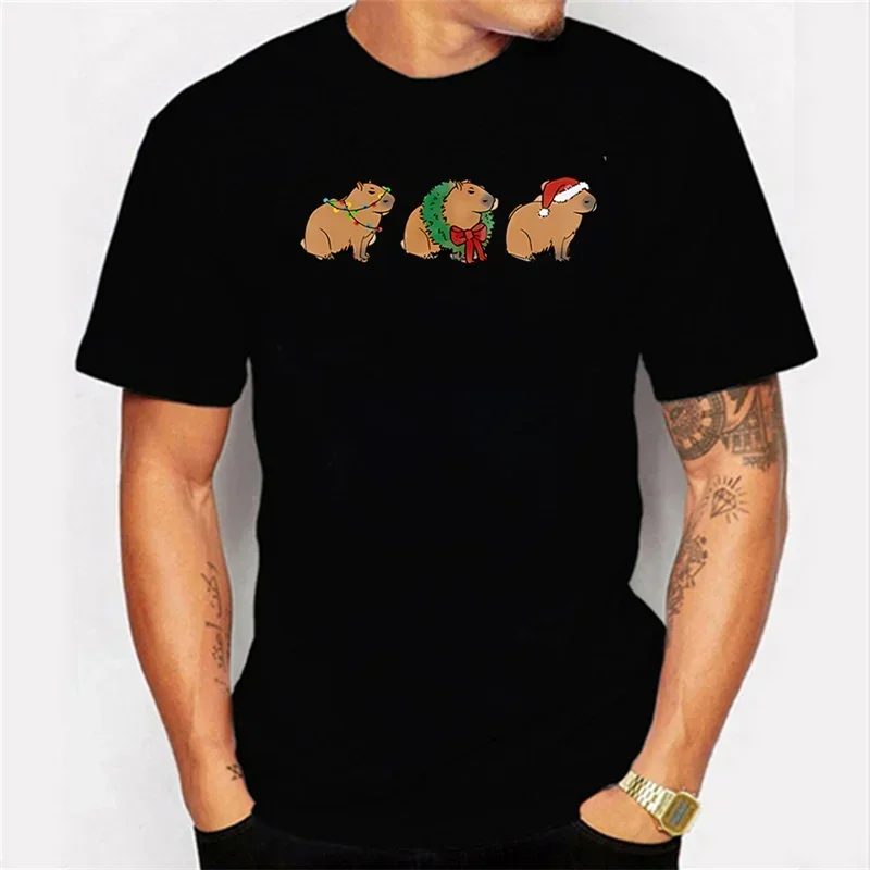 

Christmas Capybara Print T-shirt Men 2022 Harajuku T Shirts Short Sleeve Y2k Tops Male Casual Oversized Tshirts forCX