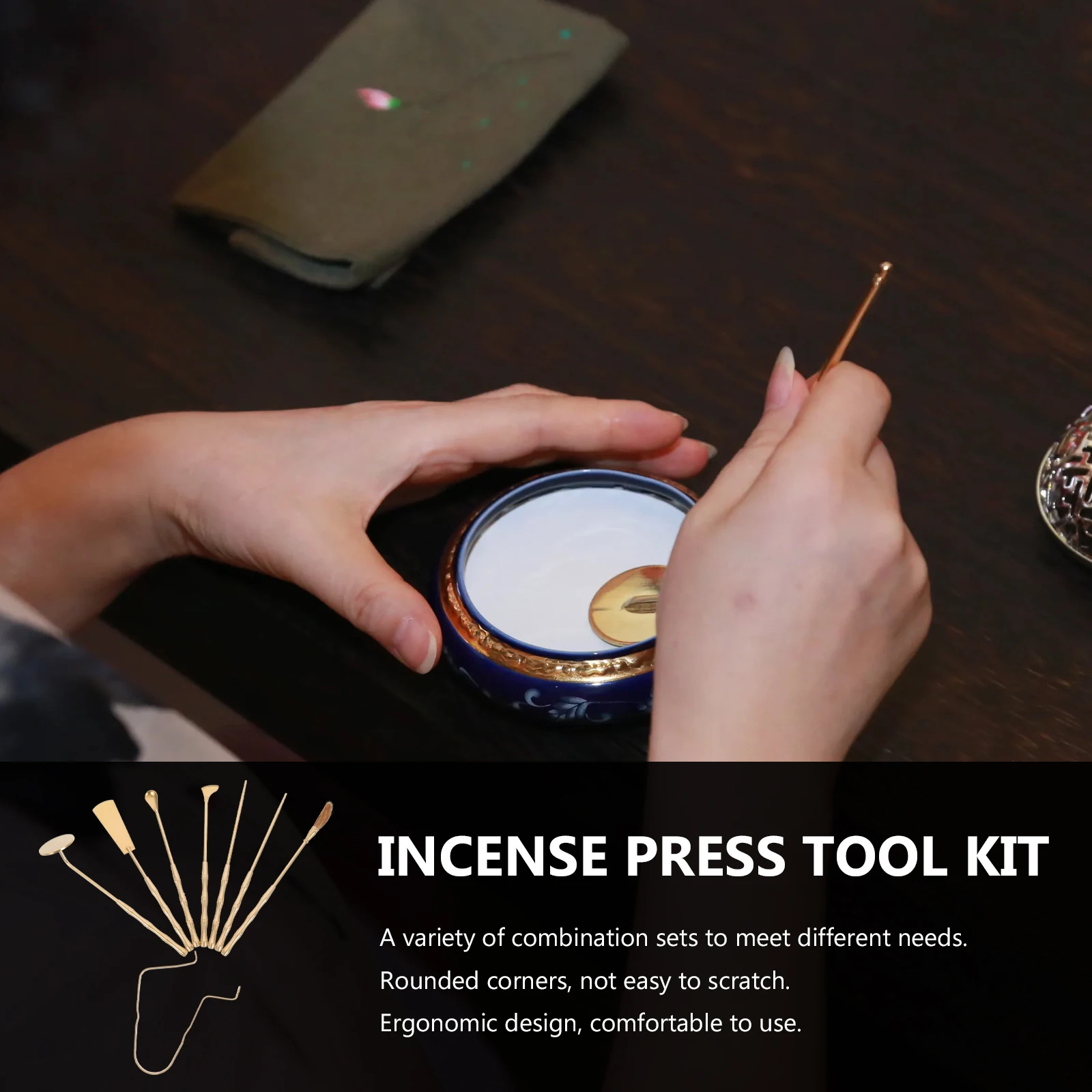 

7pcs Incense Tool Mold Burner Kit Ash Presser Making Kits Chinese Brass Strong Practical Home Office Temple Yoga