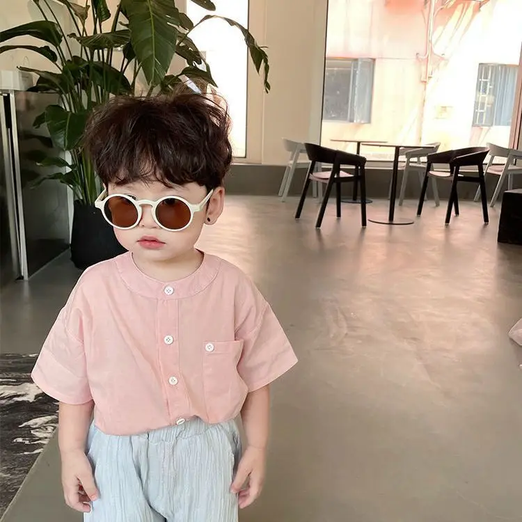 2024 Summer Infant Baby Short Sleeved Pink Cotton T-shirt Fashion Girls Boys Tops Korean Casual Kids Clothes Children Shirts