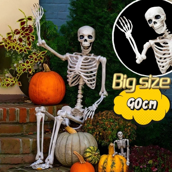 

35in Halloween Human Shape Skeleton With Posable Joints Realistic Full Body Skeletons Spooky Props Fake Bone Atmosphere Decor