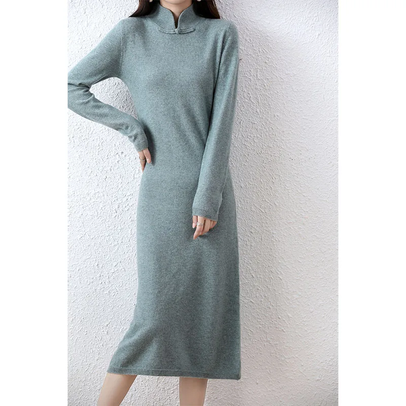 Cashmere Womens Sweater Knitted Dresses 100% Merino Wool Autumn Winter New Warm Elegant Long Dress Female Vintage Skirt Clothing