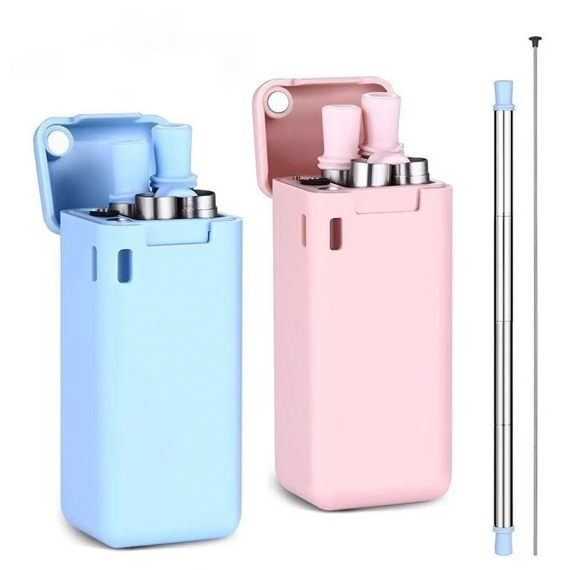 Foldable Silicone Straw , Telescopic Straw, Reusable Stainless Steel Straw