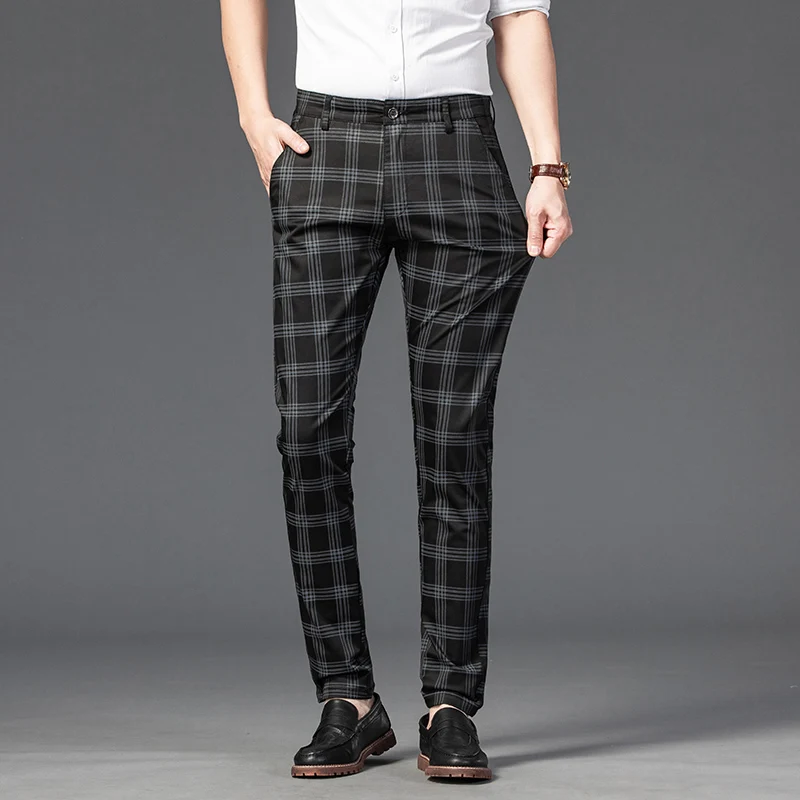 7 Colors New Fashion Casual Business Classic Work Stretch Comfort Trousers Mens Slim Cotton Plaid Pants Male Brand Clothes Pants