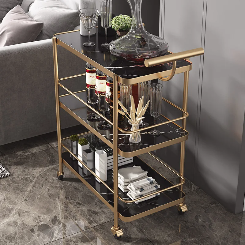 European style wine truck kitchen three-layer rack hotel mobile trolley restaurant family dining car wrought iron food delivery