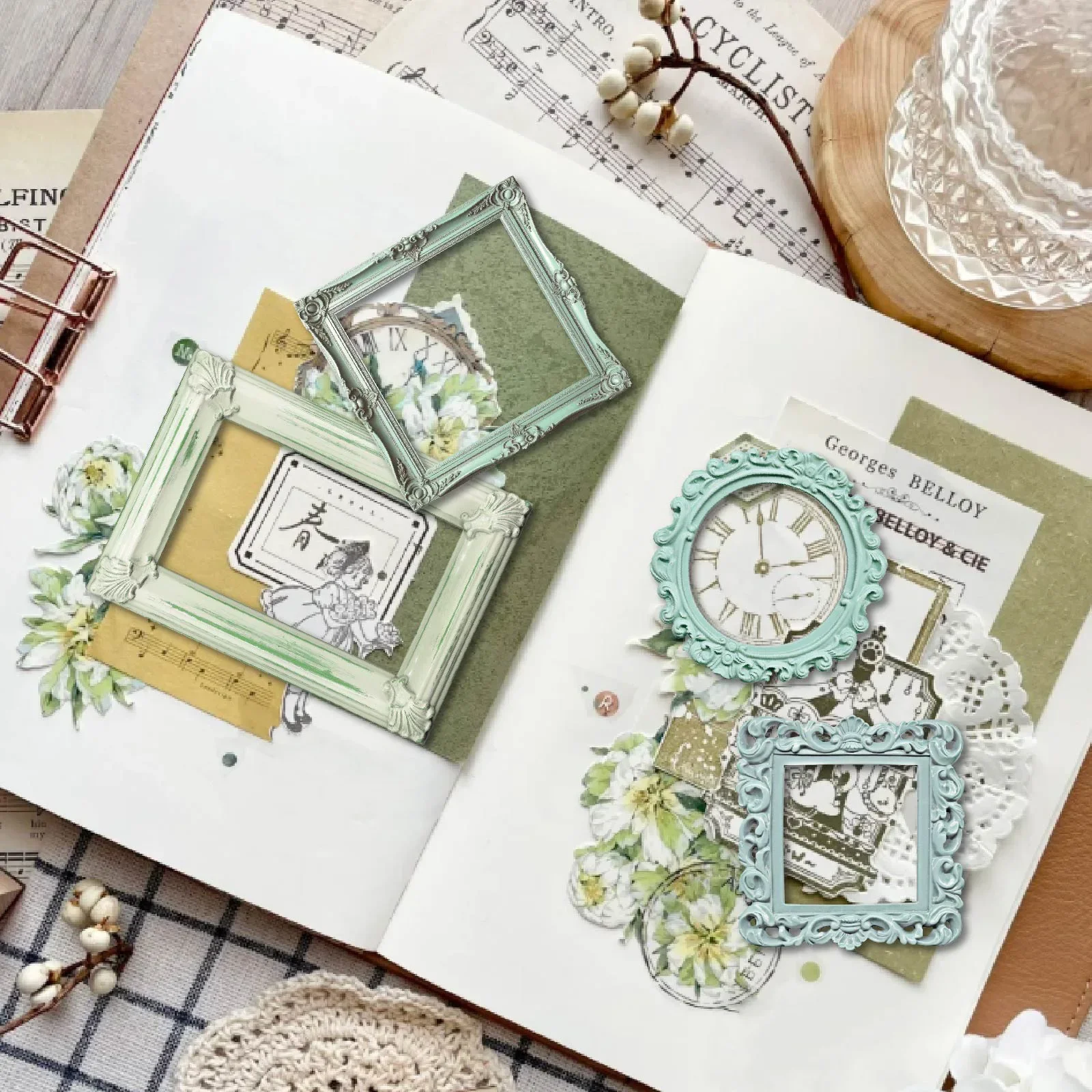 25PCS/Pack Retro Multicolor Frame Stickers Junk Journal Sticker Phone Case Notebook Water Cup DIY Stickers Scrapbooking Supplies