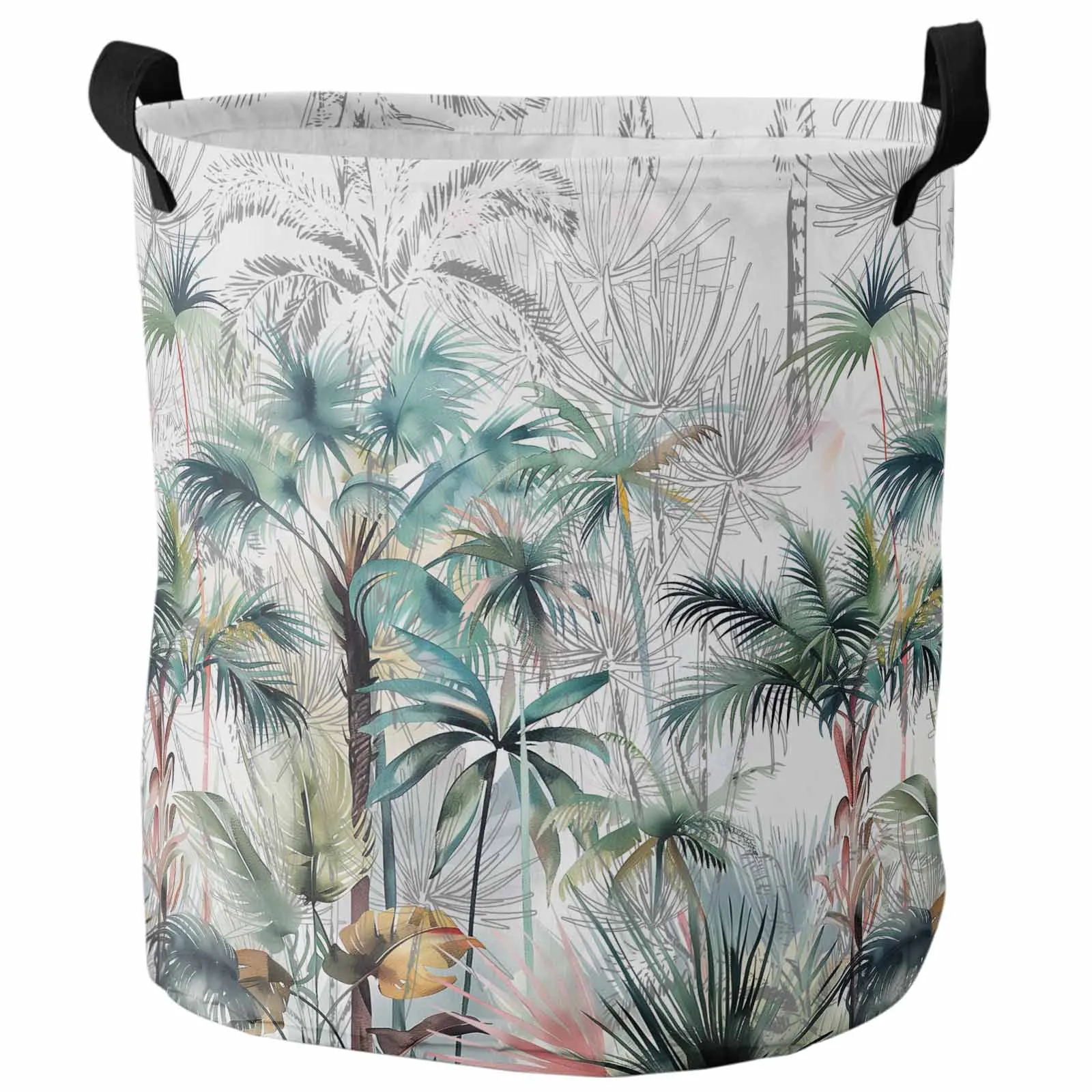 Summer Hand Drawn Tropical Plants Foldable Dirty Laundry Basket Kid's Toy Organizer Waterproof Storage Baskets