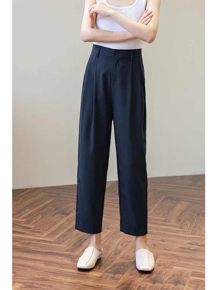 

High Waist Straight Leg Pants Nine Points Suit Sle Women's Cone ape Pear Body Slimming Summer Commute Simple Polyester Fiber