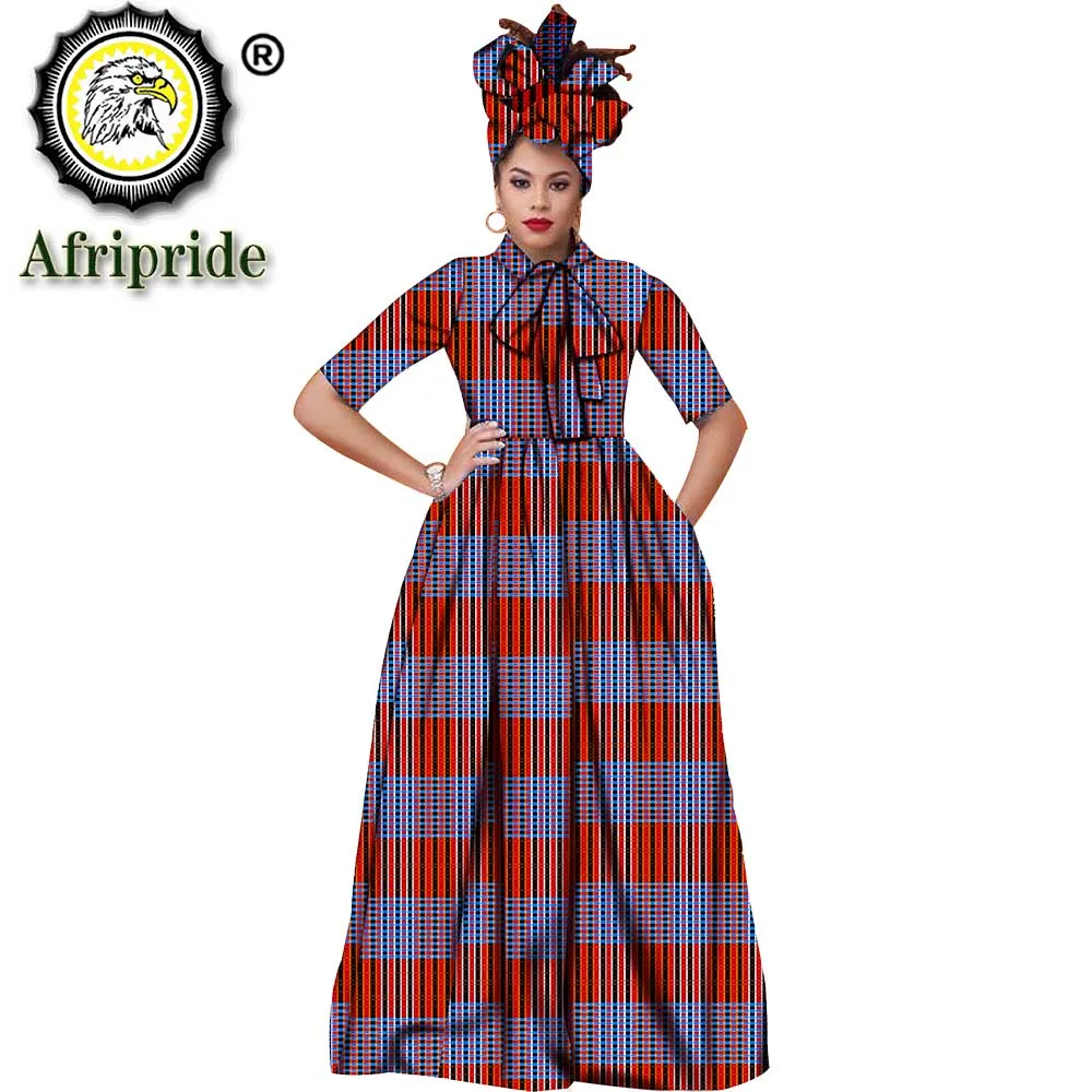 Women Maxi Dress African Ankara Print Dresses and Headwrap 2 Piece for Women Short Sleeve for Party Wedding Evening S1925121