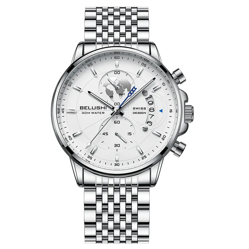 

LOUIEJUELEN Мужские кварцевые часы с хронографом и натуральной кожей и стальным ремешком, светящиеся, 30 м, водонепроницаемые