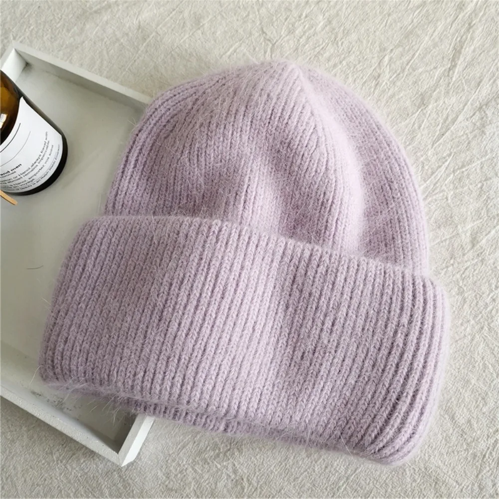 

Casual Thickened Winter Hat Keep Warm Solid Color Beanie Hats Rabbit Fur Knitted Cap Outdoor