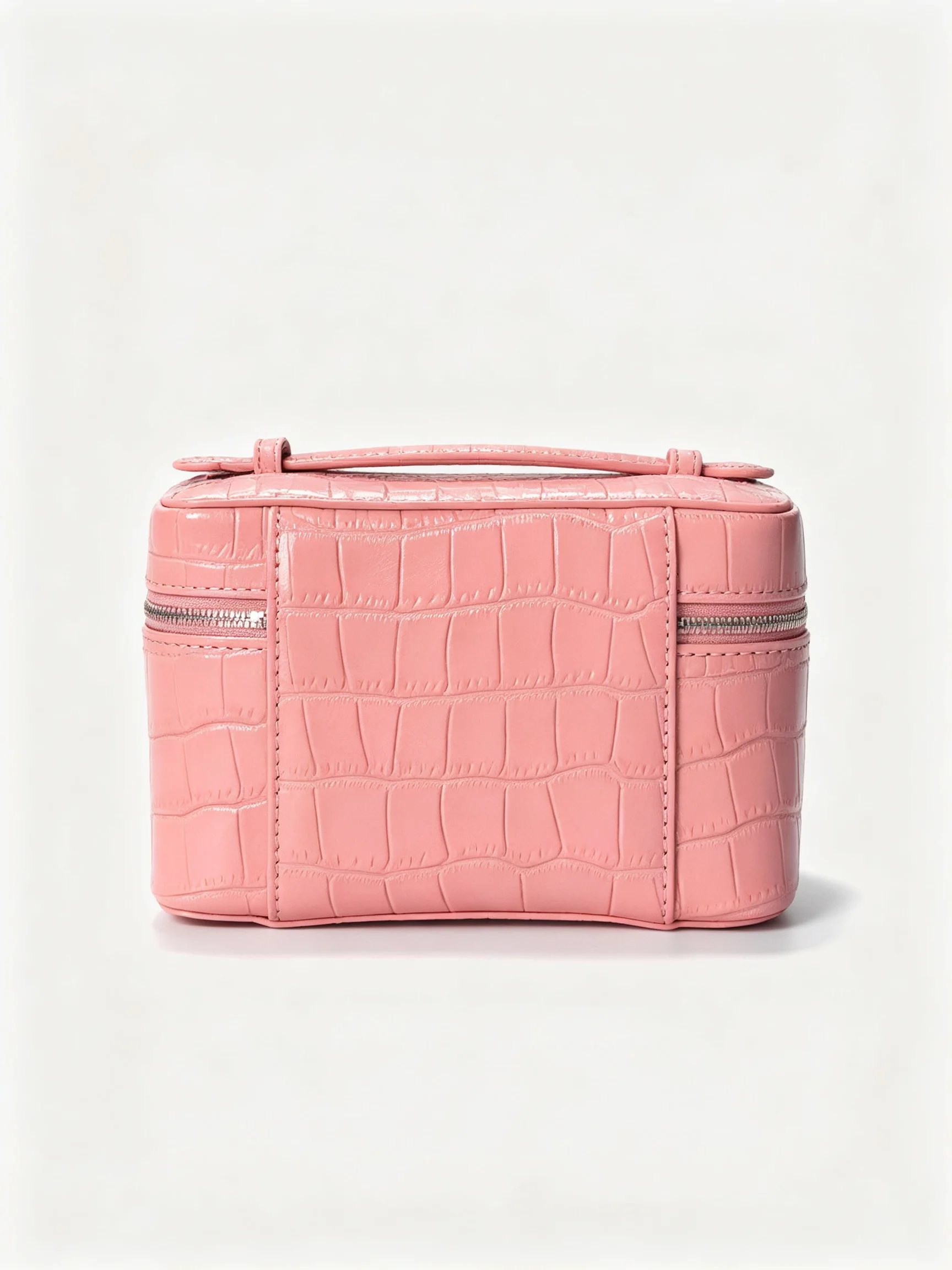 Geprägter Kosmetikbeutel aus Leder mit Krokodil-Optik, großer Stauraum, mehrere Taschen, Handtaschen-Organizer für Toilettenartikel, Reise, rosa Ausführungen. – Detail 25