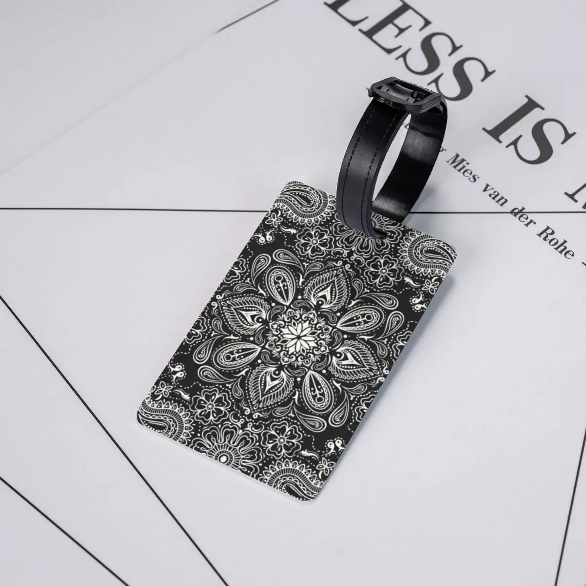 Classic Bandana Style Black Luggage Tags for Suitcases Funny Paisley Pattern Baggage Tags Privacy Cover ID Label