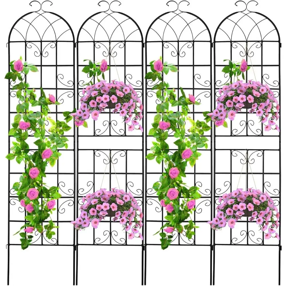 4 Pack 86.2x19.7in Metal Garden Trellis or ClimPlants,Black Metal Garden Trellis or Vines Plant Rose Vegetable Support,Large Dec