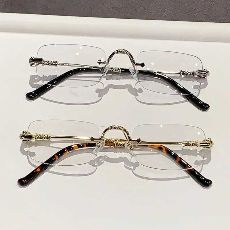 Photochrome Myopie-Brille 0~-4.0 Anti-Strahlung Rahmenlos für Damen und Herren Randlose Silberne Computerbrille Anti-Blaulicht