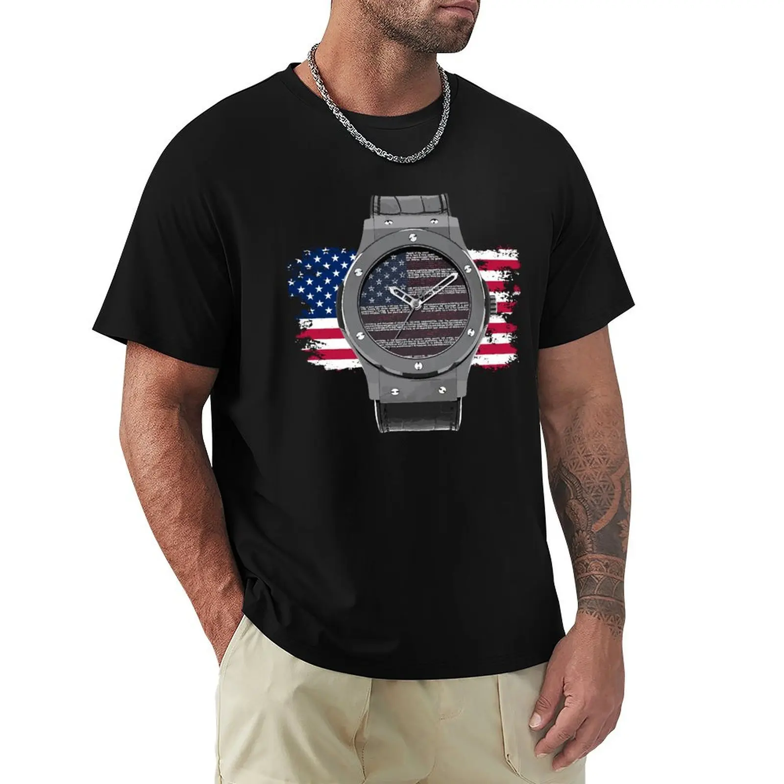 

LUXURY WATCH DRAWING T-Shirt rapper graphic tees blue lock Funny t-shirt custom t-shirts luxury clothes men